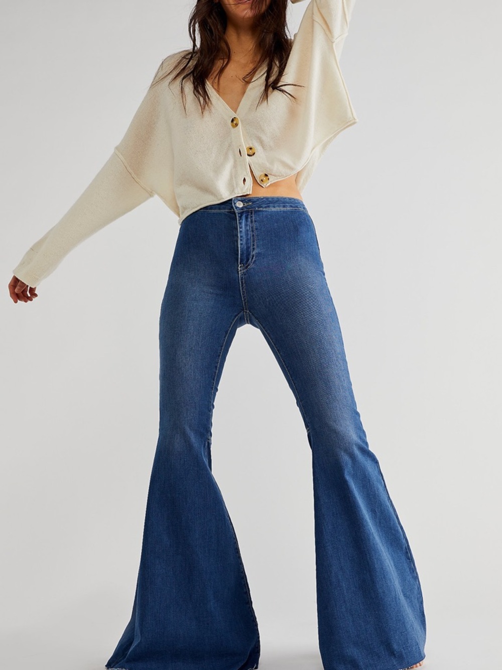 We The Free‎ Just Float On Flare Jeans 27 Jericho Blue Bell Bottom Boho Chic Y2K